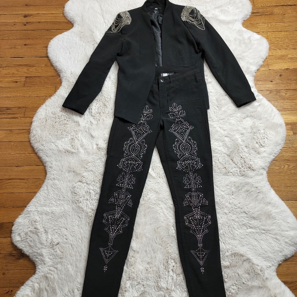 Rare H&M Black Beading High Waisted Strechy Streight Leg Pants Co ord Set - Picture 15 of 16